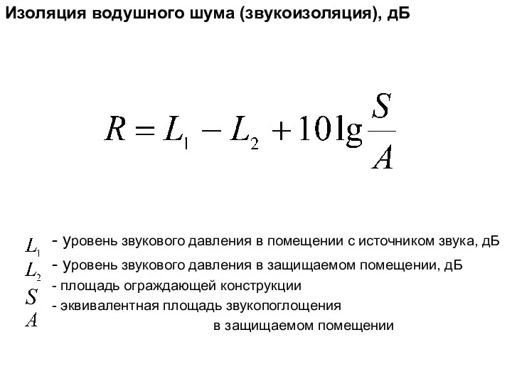 Изоляция водушного шума (звукоизоляция), дБ - уровень звукового давления в