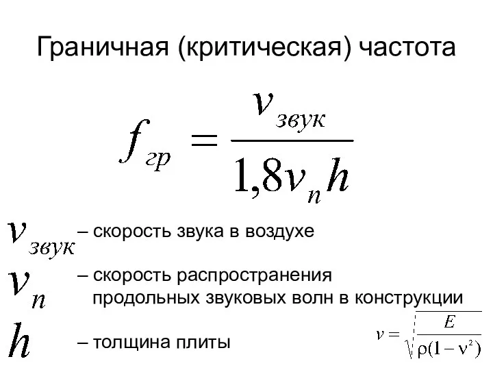 Граничная (критическая) частота – скорость звука в воздухе – скорость