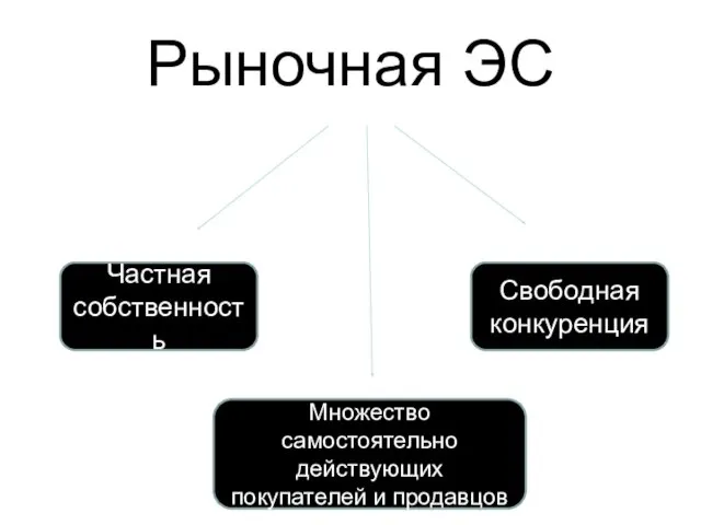 Рыночная ЭС Частная собственность Свободная конкуренция Множество самостоятельно действующих покупателей и продавцов