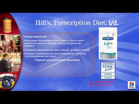 Hill’sTM Prescription DietTM t/dTM Гигиена полости рта Уменьшение образования зубного