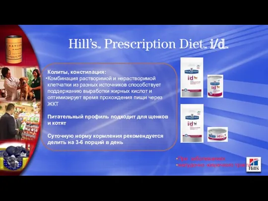 Hill’sTM Prescription DietTM i/dTM Колиты, констипация: Комбинация растворимой и нерастворимой