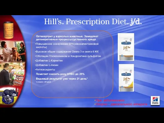 Hill’sTM Prescription DietTM j/dTM Остеоартрит у взрослых животных. Замедляет дегенеративные