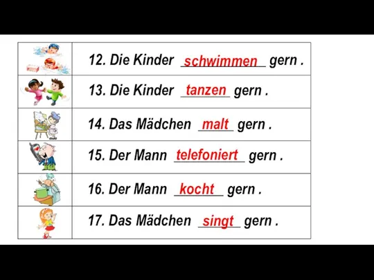 12. Die Kinder ____________ gern . 13. Die Kinder _______