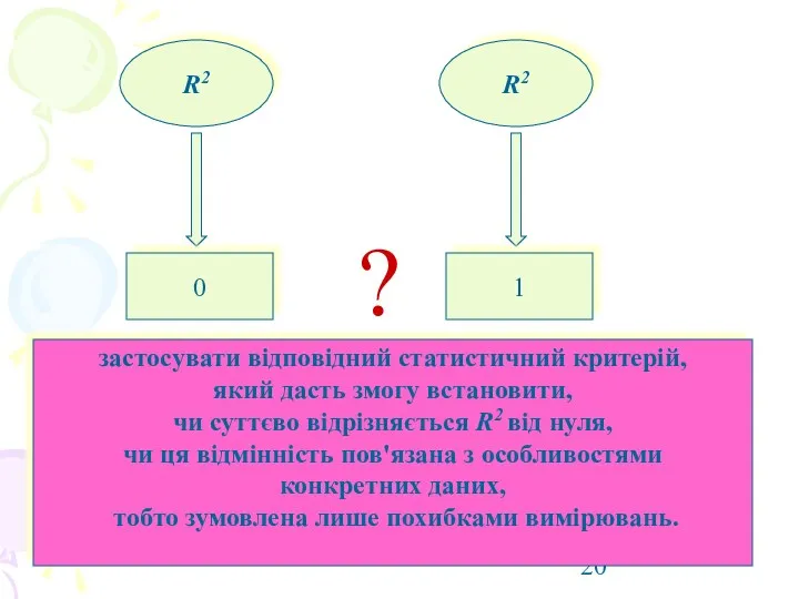 R2 R2 0 1 ? застосувати відповідний статистичний критерій, який