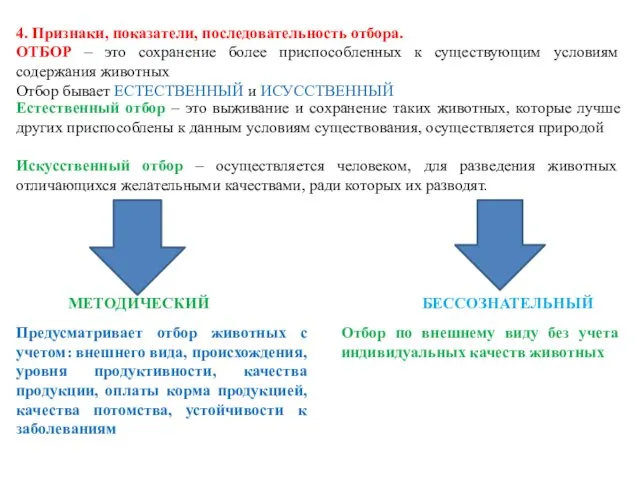 4. Признаки, показатели, последовательность отбора. ОТБОР – это сохранение более