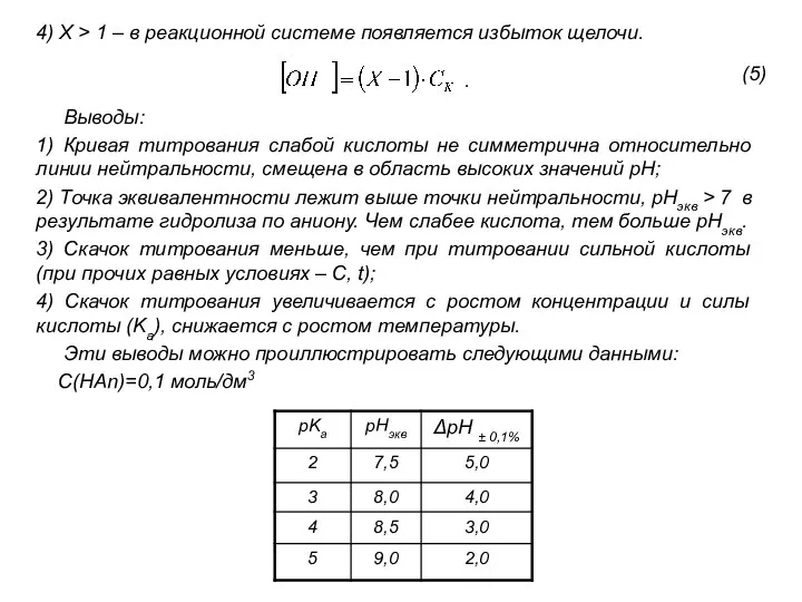 4) X > 1 – в реакционной системе появляется избыток