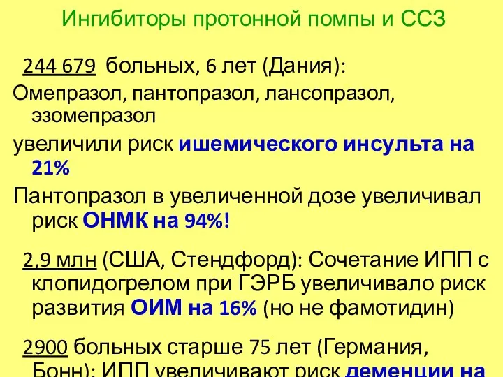 Ингибиторы протонной помпы и ССЗ 244 679 больных, 6 лет