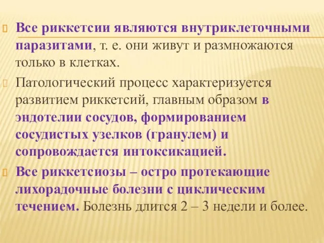 Все риккетсии являются внутриклеточными паразитами, т. е. они живут и