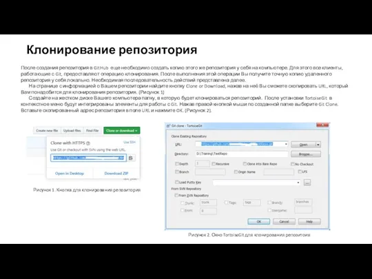 Клонирование репозитория После создания репозитория в GitHub еще необходимо создать
