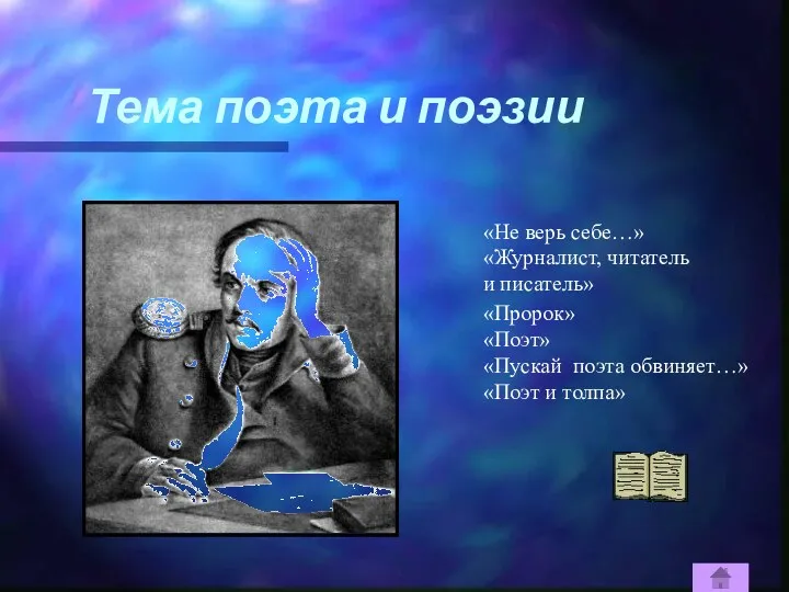 Тема поэта и поэзии «Не верь себе…» «Журналист, читатель и писатель» «Пророк» «Поэт»