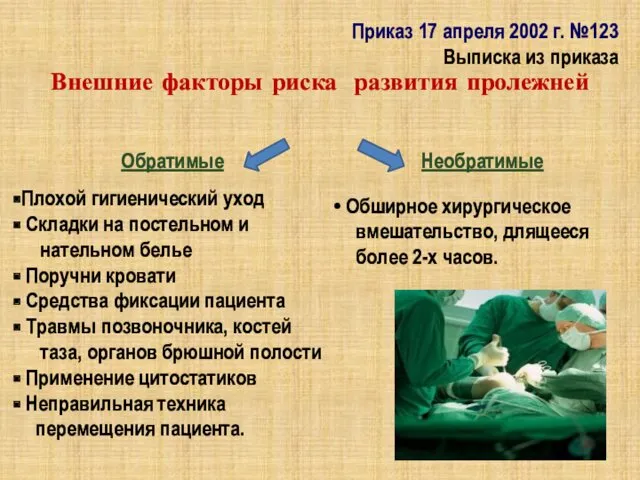 Приказ 17 апреля 2002 г. №123 Выписка из приказа Внешние факторы риска развития