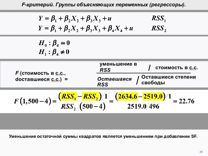 F (cost in d.f., d.f. remaining) = reduction in RSS