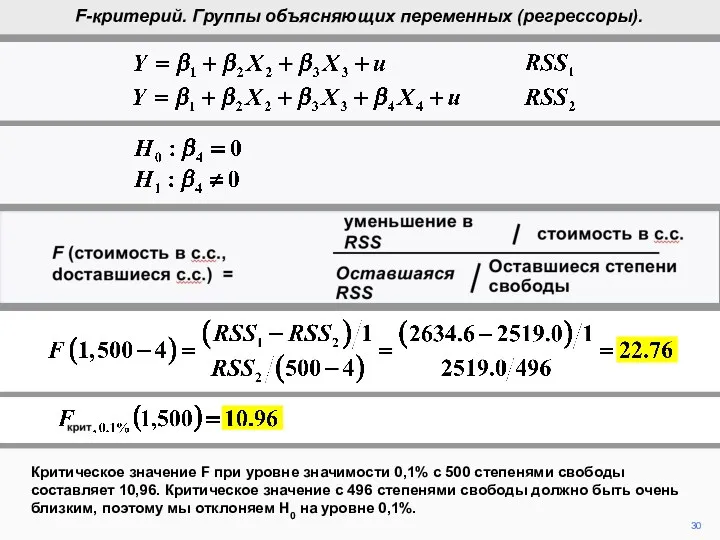 30 Критическое значение F при уровне значимости 0,1% с 500