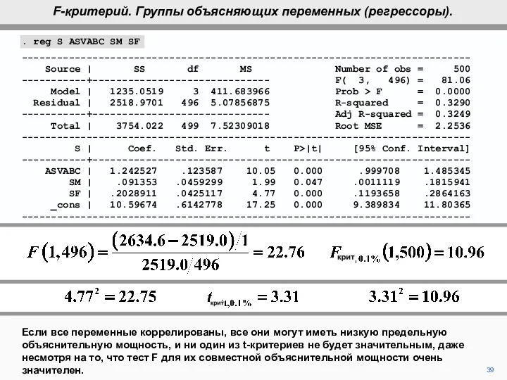 39 Если все переменные коррелированы, все они могут иметь низкую