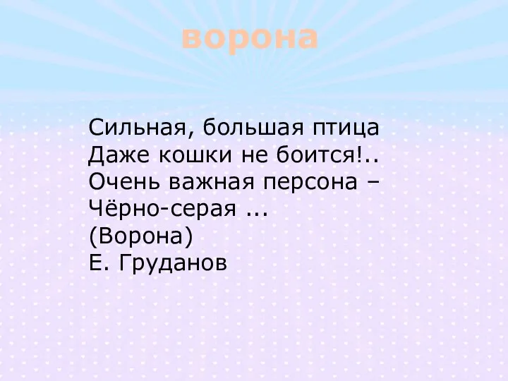 ворона Сильная, большая птица Даже кошки не боится!.. Очень важная