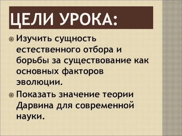 ЦЕЛИ УРОКА: Изучить сущность естественного отбора и борьбы за существование