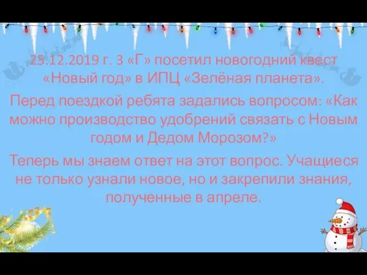 25.12.2019 г. 3 «Г» посетил новогодний квест «Новый год» в