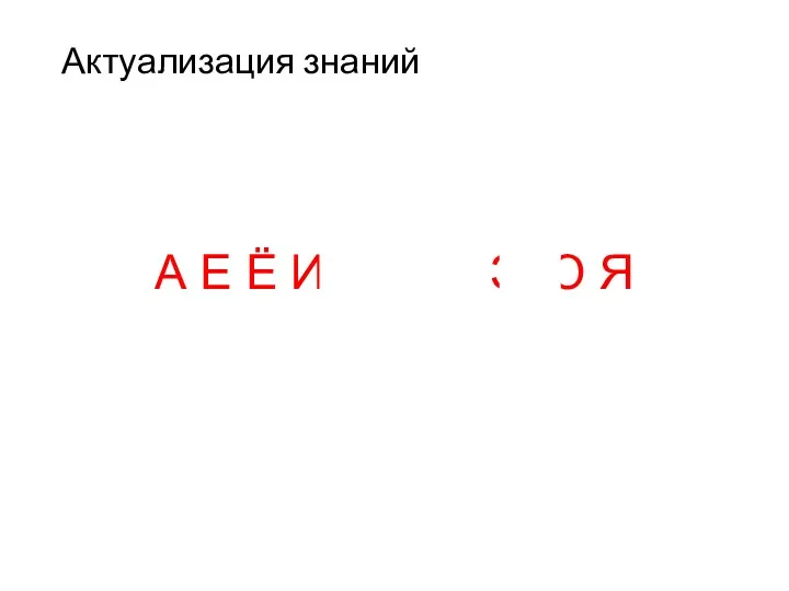 Актуализация знаний А Е Ё И О У Ы Э Ю Я