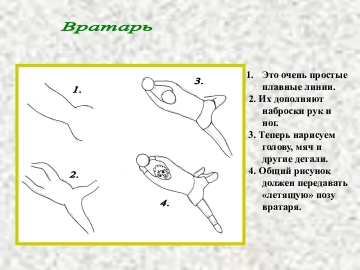 Вратарь Это очень простые плавные линии. 2. Их дополняют наброски