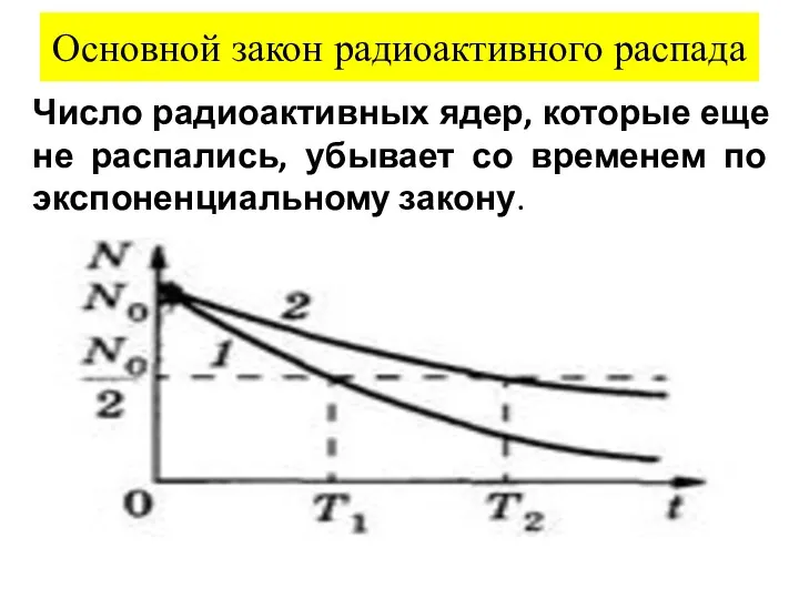 Основной закон радиоактивного распада Число радиоактивных ядер, которые еще не