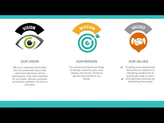 OUR VISION We are a creatively driven team who are passionate about new