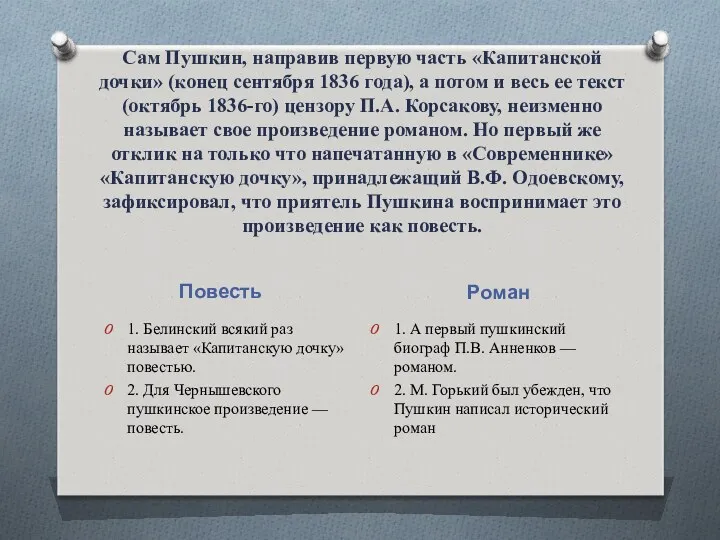 Сам Пушкин, направив первую часть «Капитанской дочки» (конец сентября 1836