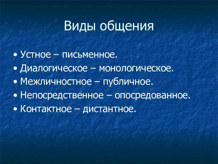 Виды общения • Устное – письменное. • Диалогическое – монологическое.