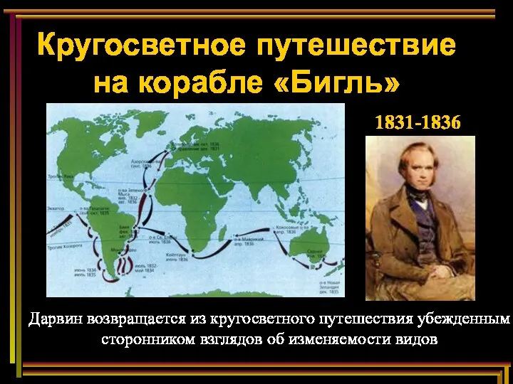 Кругосветное путешествие на корабле «Бигль» 1831-1836 Дарвин возвращается из кругосветного