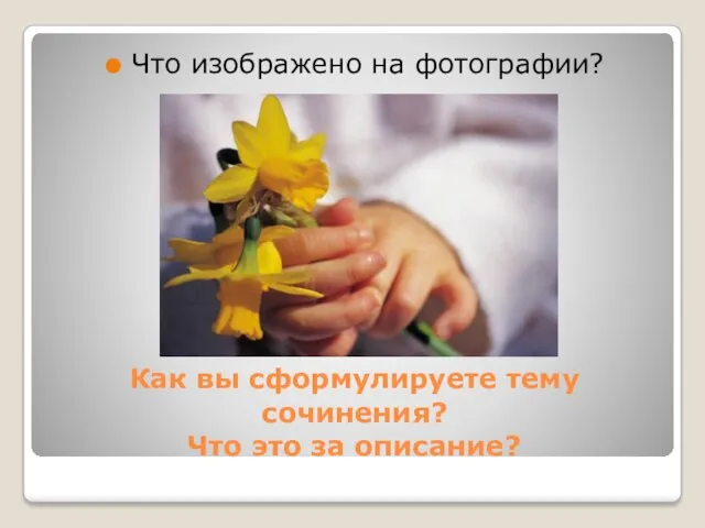 Как вы сформулируете тему сочинения? Что это за описание? Что изображено на фотографии?