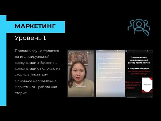 МАРКЕТИНГ Уровень 1. Продажа осуществляется на индивидуальной консультации. Заявки на