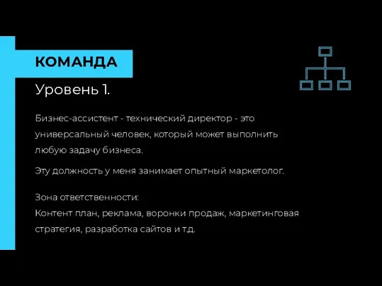 КОМАНДА Уровень 1. Бизнес-ассистент - технический директор - это универсальный