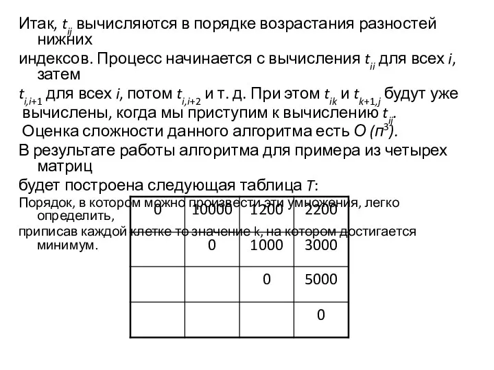 Итак, tij вычисляются в порядке возрастания разностей нижних индексов. Процесс начинается с вычисления