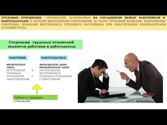 ТРУДОВЫЕ ОТНОШЕНИЯ — ОТНОШЕНИЯ, ОСНОВАННЫЕ НА СОГЛАШЕНИИ МЕЖДУ РАБОТНИКОМ И