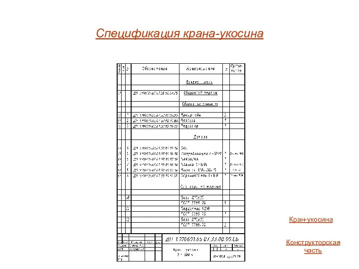 Спецификация крана-укосина Конструкторская часть Кран-укосина