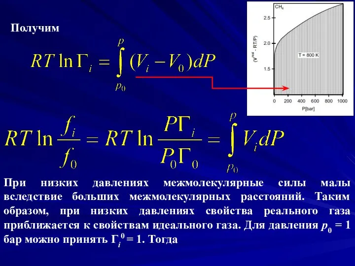 Получим При низких давлениях межмолекулярные силы малы вследствие больших межмолекулярных расстояний. Таким образом,