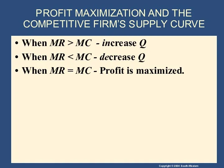 PROFIT MAXIMIZATION AND THE COMPETITIVE FIRM’S SUPPLY CURVE When MR