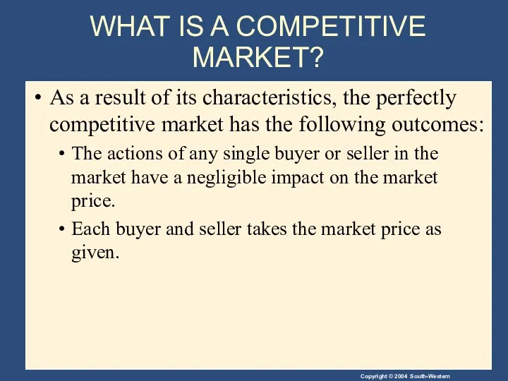 WHAT IS A COMPETITIVE MARKET? As a result of its