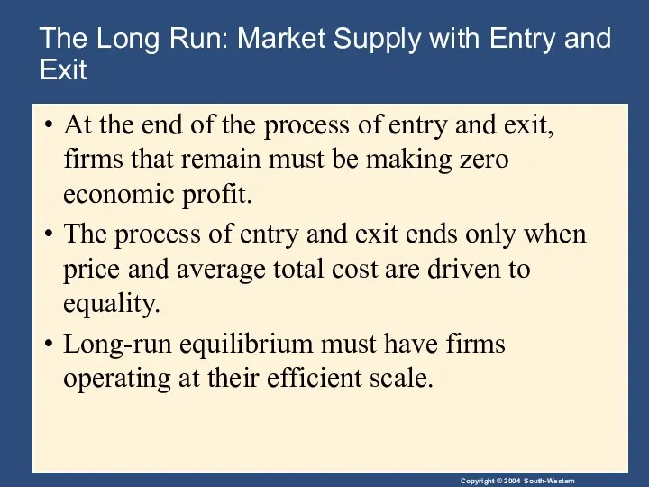The Long Run: Market Supply with Entry and Exit At