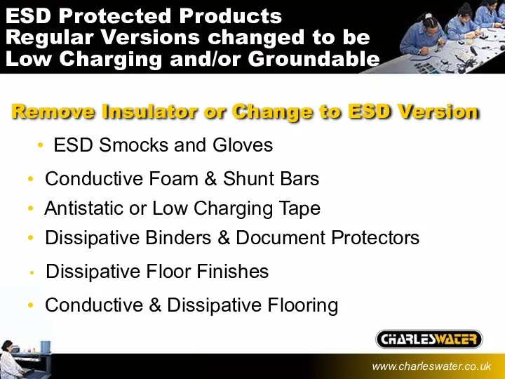 ESD Protected Products Regular Versions changed to be Low Charging and/or Groundable ESD