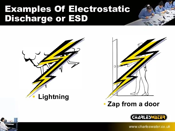Examples Of Electrostatic Discharge or ESD Lightning Zap from a door www.charleswater.co.uk