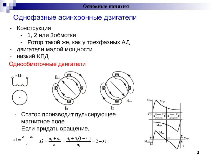 Однофазные асинхронные двигатели Основные понятия Конструкция 1, 2 или 3обмотки