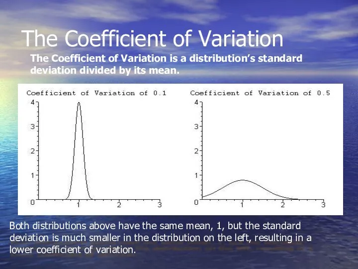 The Coefficient of Variation The Coefficient of Variation is a distribution’s standard deviation