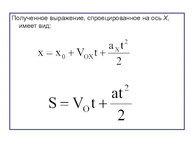 Полученное выражение, спроецированное на ось Х, имеет вид: