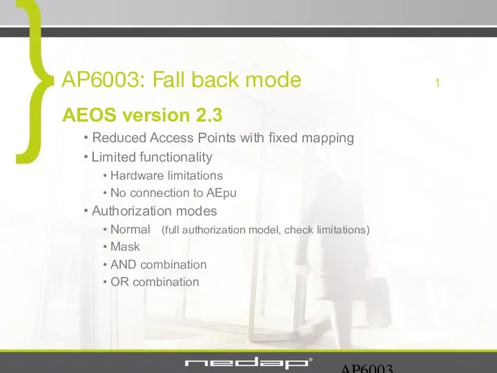 AP6003 AP6003: Fall back mode 1 AEOS version 2.3 Reduced