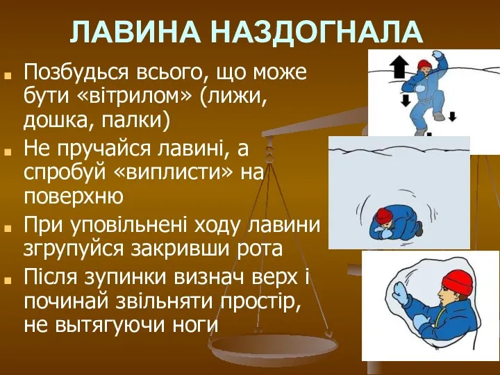 ЛАВИНА НАЗДОГНАЛА Позбудься всього, що може бути «вітрилом» (лижи, дошка,