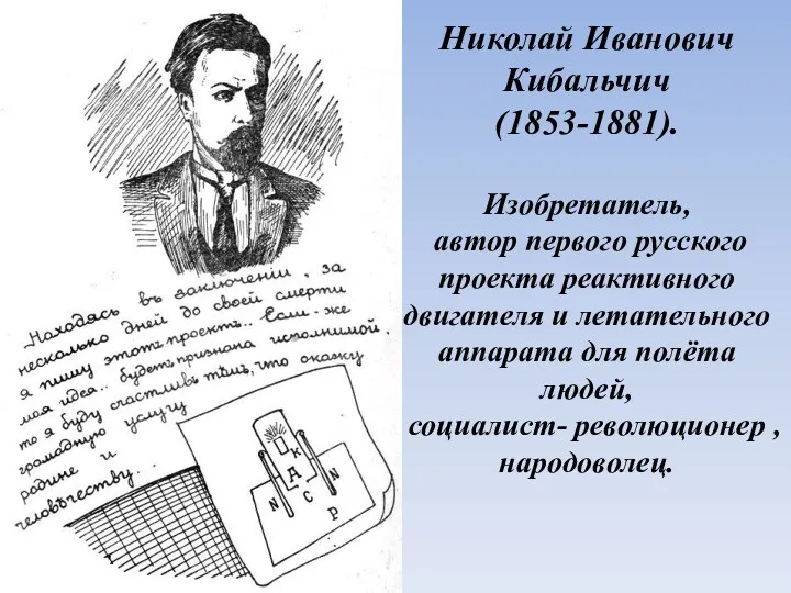 Николай Иванович Кибальчич (1853-1881). Изобретатель, автор первого русского проекта реактивного