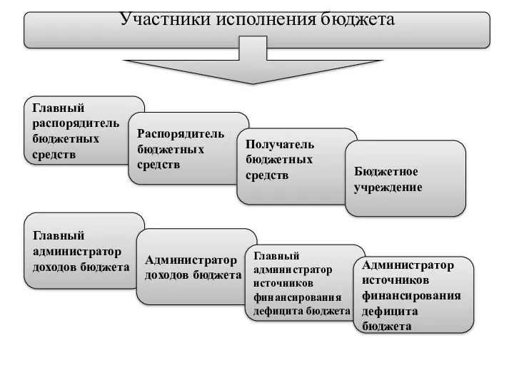 Участники исполнения бюджета Главный распорядитель бюджетных средств Распорядитель бюджетных средств