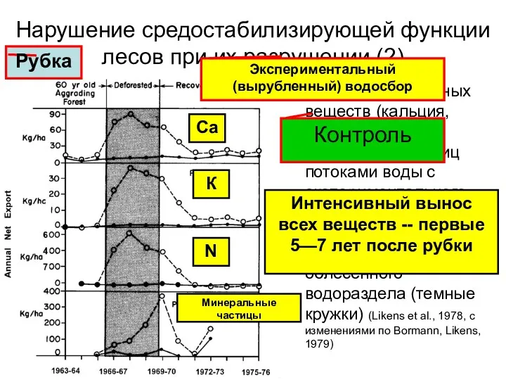 Нарушение средостабилизирующей функции лесов при их разрушении (2) Вынос растворенных