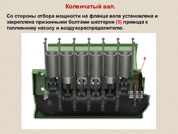 Коленчатый вал. Со стороны отбора мощности на фланце вала установлена