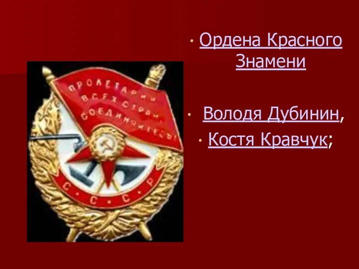 Ордена Красного Знамени Володя Дубинин, Костя Кравчук;